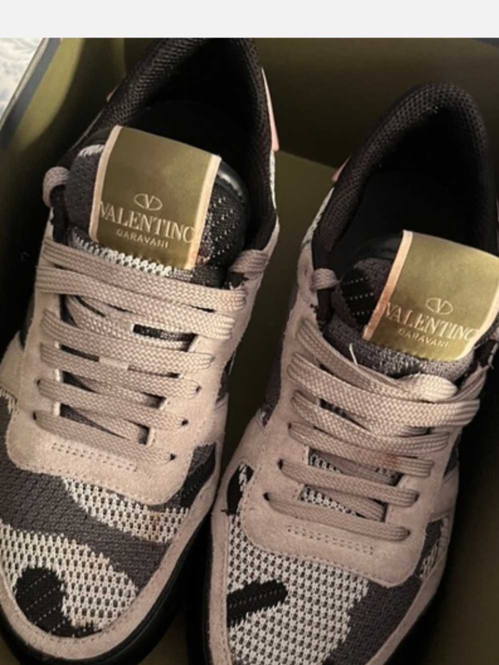 Valentino Garavani Camouflage Knit & Suede Sneakers - Taupe Black